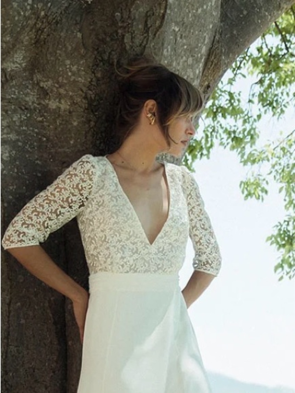 Laure de Sagazan Designer Wedding dress, Lace V-Neck